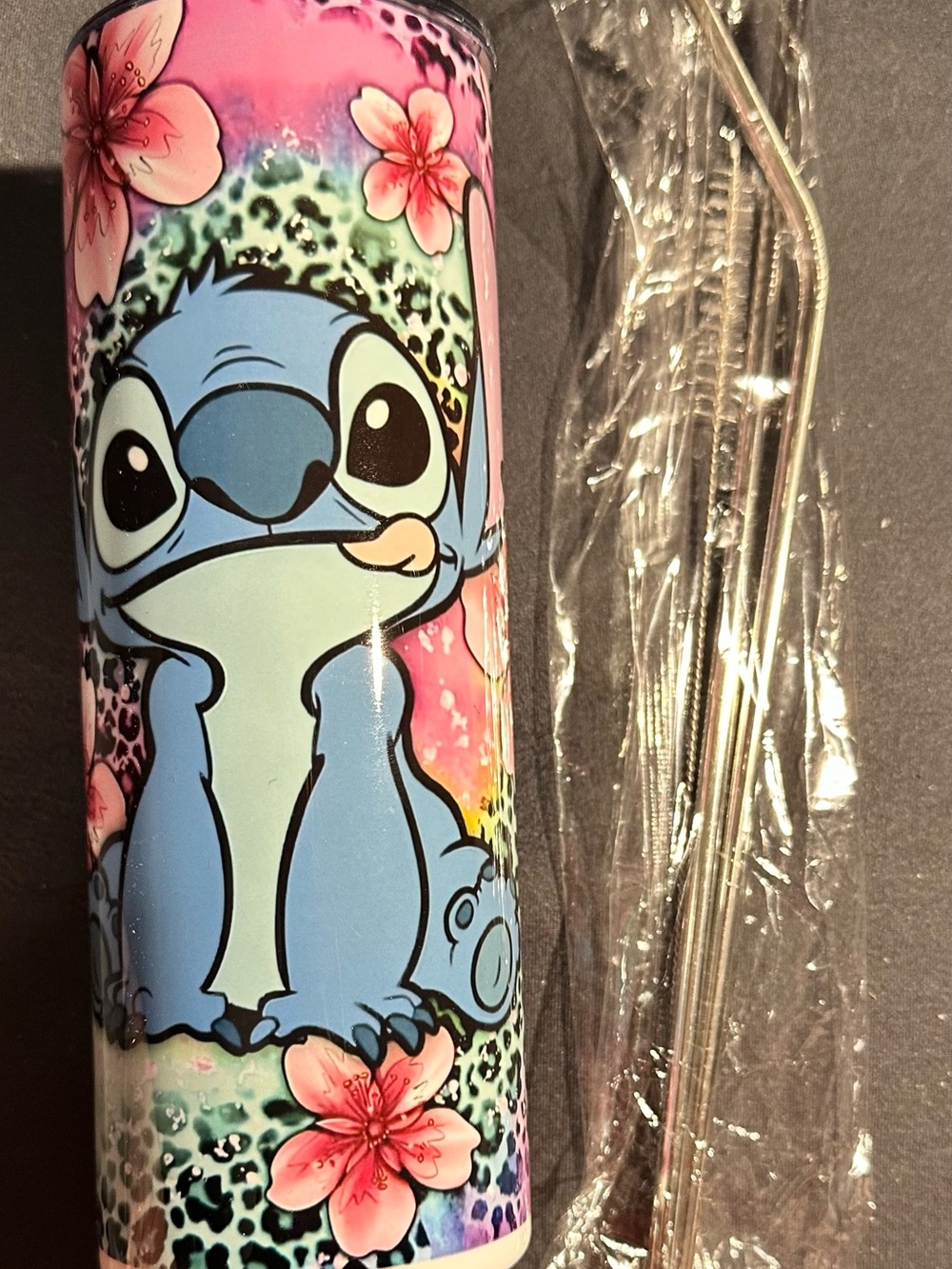 Kids Cartoon Stainless Steel Tumbler with Pink Floral & Blue Character